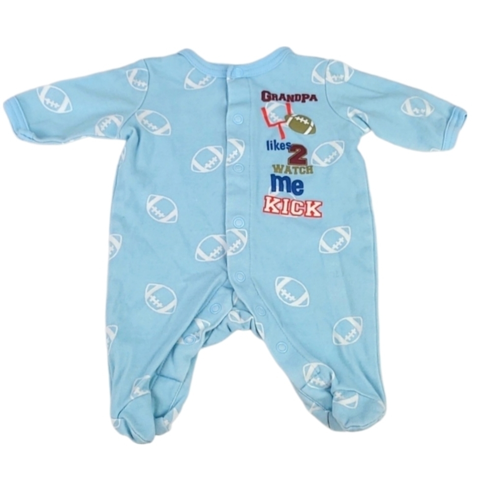 Vintage "Grandpa Likes 2 Watch Me Kick" Fooball Footies Pajamas Newborn Baby NB